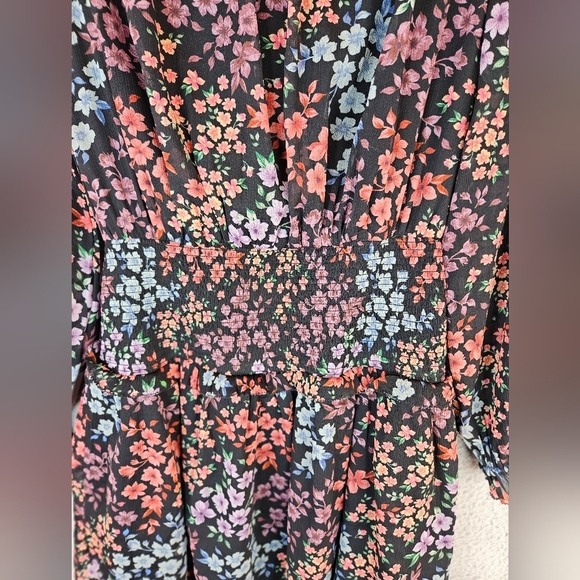 A.E. Studio Womens Floral Chiffon Full Button Front Mini Dress Sz M Black Purple - Picture 15 of 16